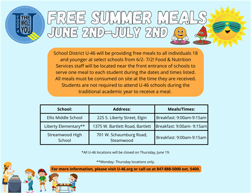U-46 will be providing free breakfast at select school locations: